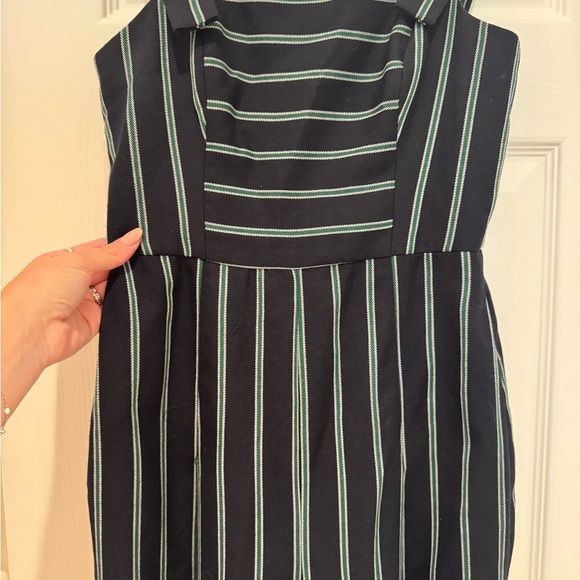 BCBG Jumpsuit PinStriped Navy Green Strap Cropped - Picture 5 of 8